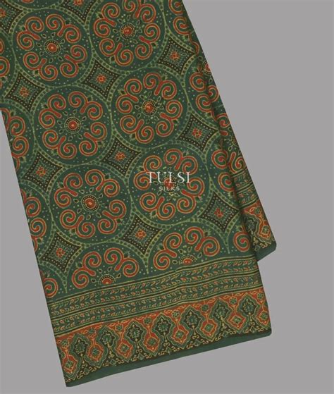 Buy Green Ajrakh Printed Modal Silk Saree T658643