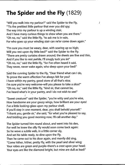 The Spider and the Fly - Digital Poem by Mary Howitt (1829) - Etsy