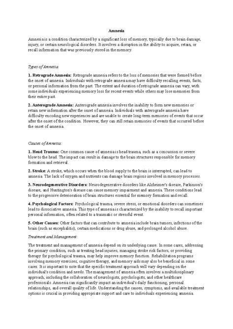 Amnesia - Amnesia Amnesia is a condition characterized by a significant ...