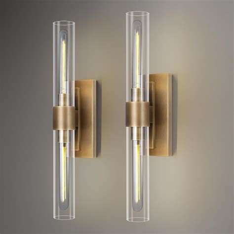 Brass Wall Sconces Set Of Two, 2-Light Dimmable Gold Sconces Wall ...