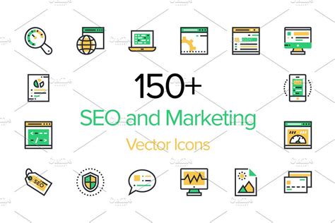 150+搜索引擎优化和营销图标下载 150+ SEO and Marketing Icons - 云瑞设计