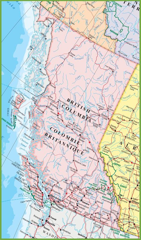 Large detailed map of British Columbia with cities and towns ...
