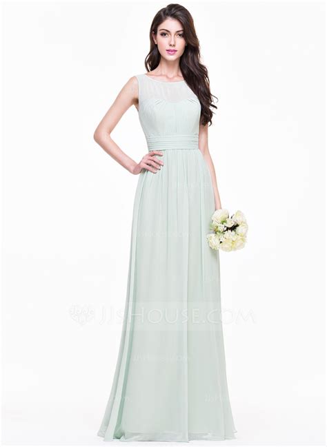 A-Line/Princess Scoop Neck Floor-Length Chiffon Bridesmaid Dress With ...