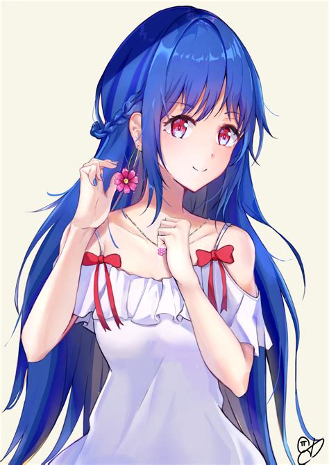 Download wallpaper 2382x3368 girl, smile, flower, anime, art, blue hd ...