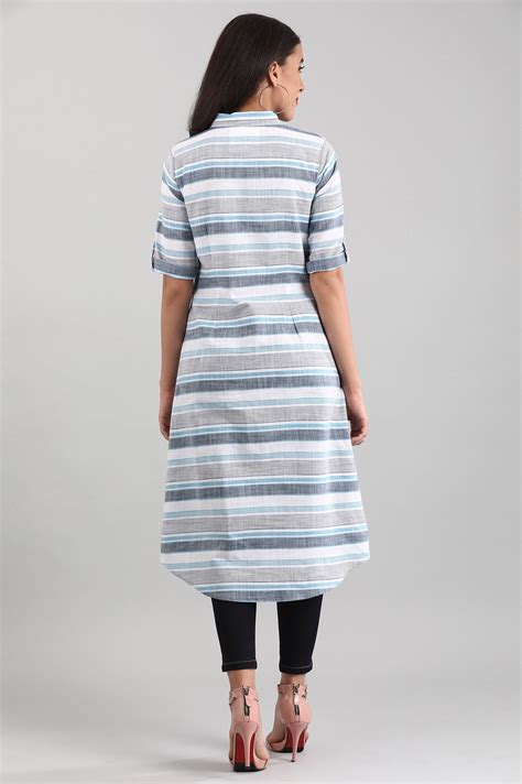 Buy Blue & White Shirt Collar kurta Online for Woman | Shop for Aurelia