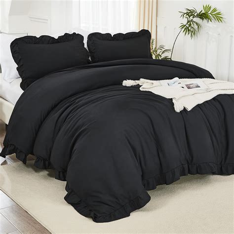 Litanika Black King Size Comforter Set, 3 Pieces Ruffle Farmhouse ...
