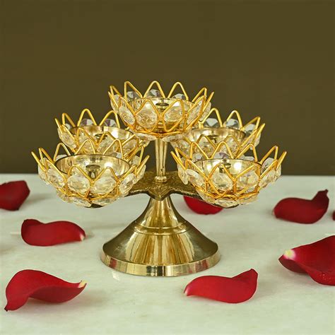 Buy Brass Colorful Flower Diya by - Suyogah