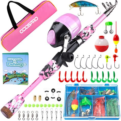ODDSPRO Kids Fishing Pole Pink, Fishing Pole for Girls - Portable ...
