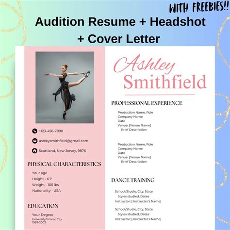 Ballet Dance Audition Resume Template in Canva, Ballerina Dance ...