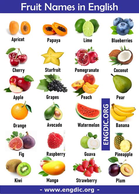 Top 100 Fruits Name with Pictures (Fruit Names List) - EngDic | Fruits ...