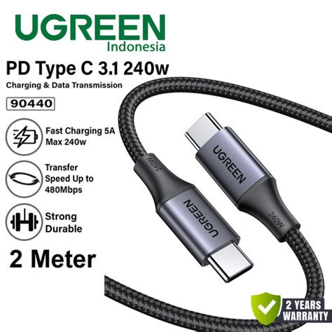 Jual UGREEN 90440 Kabel Data NYLON TYPE C TO TYPE C 240W 5A 2M 2 Meter ...