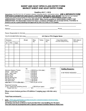 Fillable Online SHEEP AND GOAT OPEN CLASS ENTRY FORM MARKET SHEEP AND ...