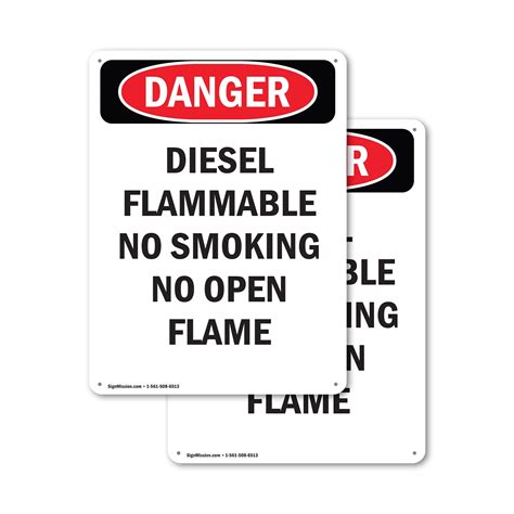 (2 Pack) Diesel Flammable No Smoking No OSHA Danger Sign 7 Inch X 10 ...