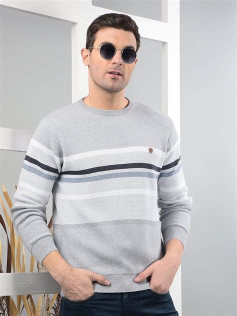 Cobb Light Grey Self-Design Round Neck Sweater – Cobbitalyofficial