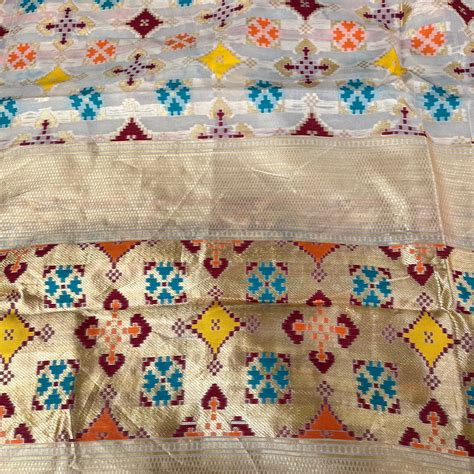Woven Cotton Silk Patola Duaptta - White and Gold – Phulari