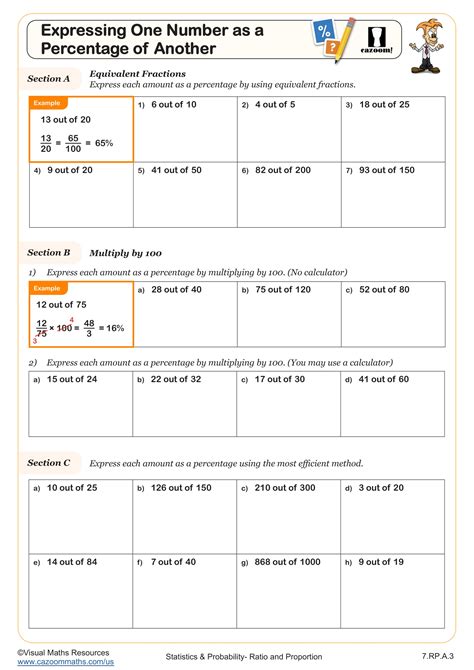 Express One Number as a Percentage of Another Worksheet | Fun and ...
