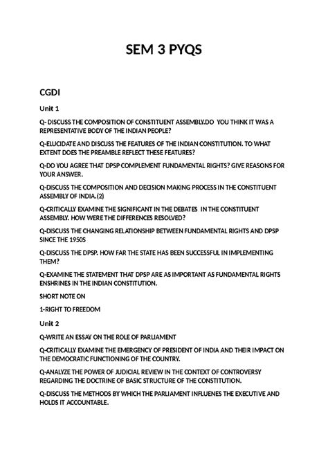 CGDI SEM 3 PYQS: Analysis of Indian Constitution & Governance Issues ...