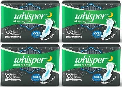 Whisper Ultra Nights Sanitary Pads, XXl+ Pack of 5+5+5+5 Sanitary Pad ...