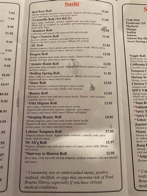 Menu at Konnichiwa restaurant, Florence