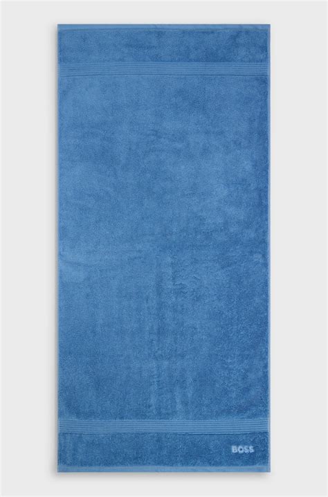 BOSS - Logo bath towel in Aegean cotton - Blue