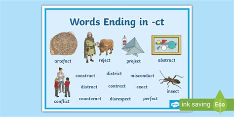 Words Ending in -ct Word Mat
