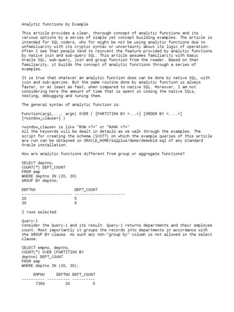 Image result for Analytical Functions in SQL