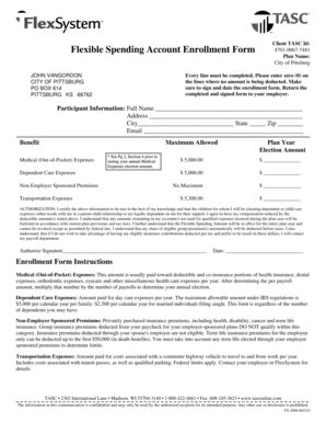 Fillable Online Flexible Spending Account Enrollment Form - Pittsburg ...