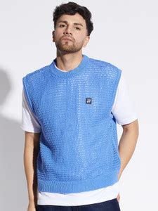 FUGAZEE Solid Round Neck Casual Men Blue Sweater - Buy FUGAZEE Solid ...