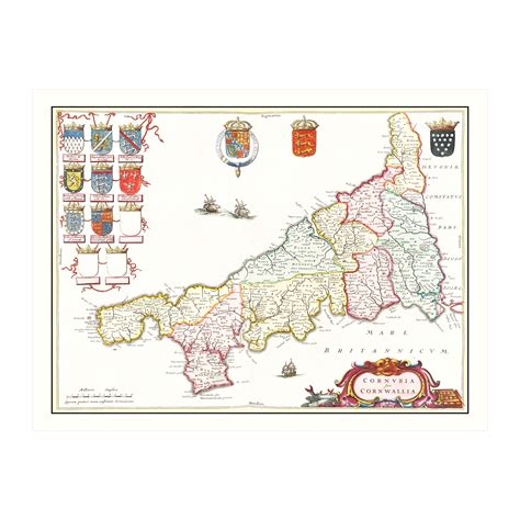 Cornwall England Art, 1665 Vintage Map of Cornwall England History Wall ...