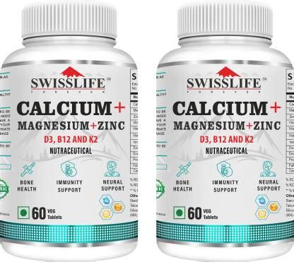 SWISSLIFE FOREVER Calcium Magnesium Zinc Vitamin D3/ B12 /K2 For Bone ...