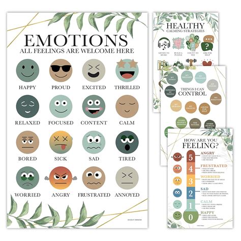 Hadley Designs 4 Greenery Feelings Chart For Kids Learning Posters For ...
