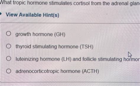Solved What tropic hormone stimulates cortisol from the | Chegg.com