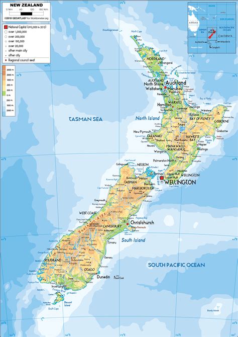 Large size Physical Map of New Zealand - Worldometer