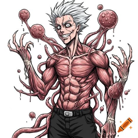 Anime character with white hair, grin, exposed muscle, and tentacles on ...