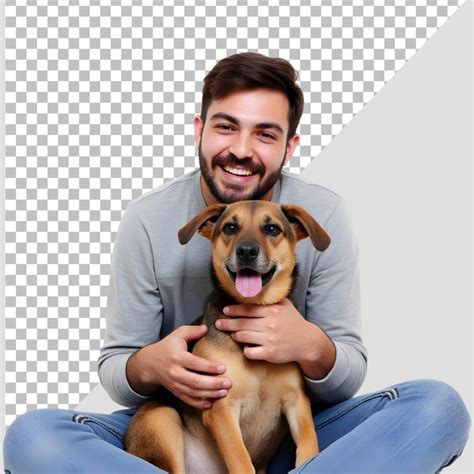 Happy man with his dog transparent background | Premium AI-generated PSD