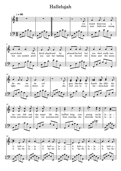 Hallelujah Easy Piano Sheet Music Free Printable - Free Printable ...