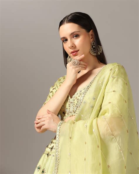 Jade Green & Golden Raw Silk Embroidered Lehenga Set – Yashodhara