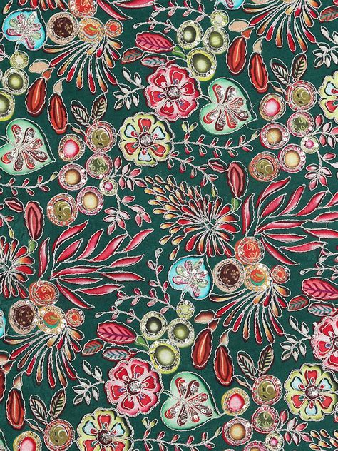 Dark Green Floral Threadwork Crepe – Tirumala Designers