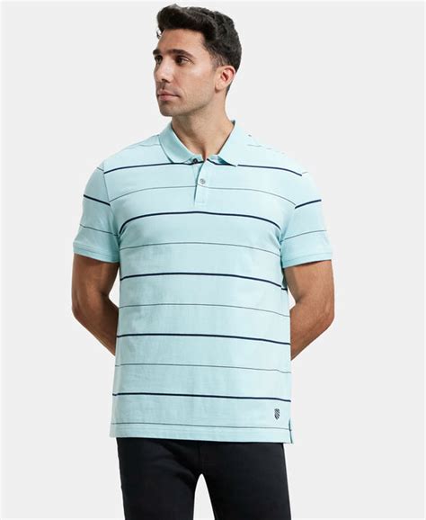 Buy Super Combed Cotton Rich Striped Half Sleeve Polo T-Shirt - Sea ...