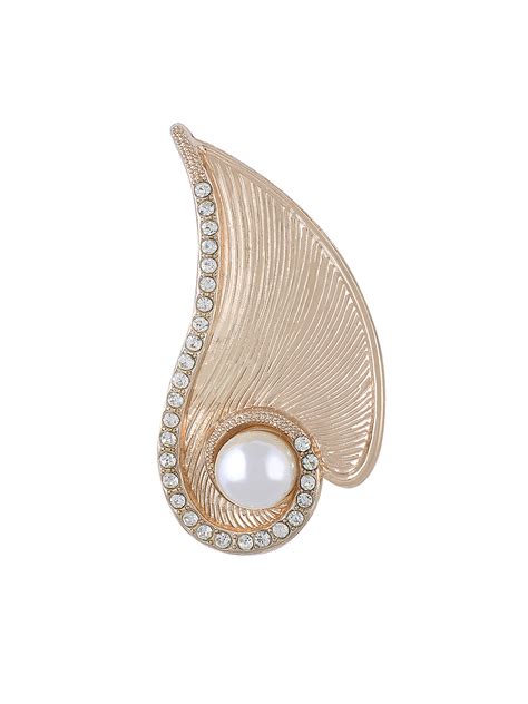 Shiny Gold Diamond Leaf with Pearl Brooch Pin – JHONEA ACCESSORIES