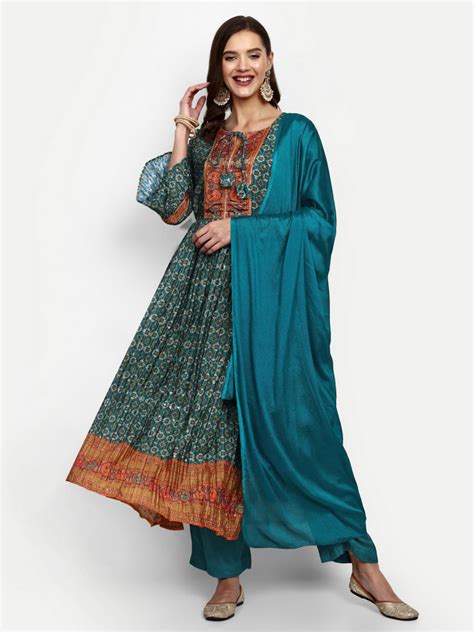 Multi-Colour Digital Print Chinnon Nyra Kurta Pant Set with Nazneen ...