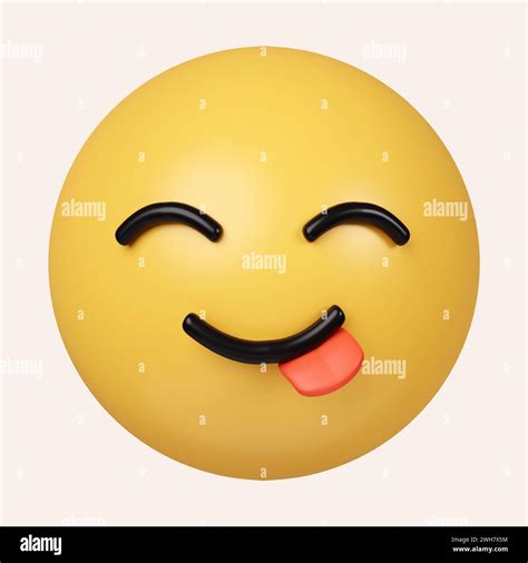 3d Yummy emoji. Smiling emoticon licking lips, savoring food. icon ...