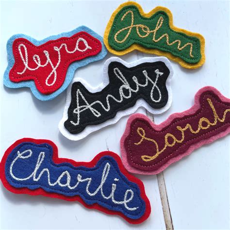 Custom chain stitched embroidered name patch wool felt – Artofit