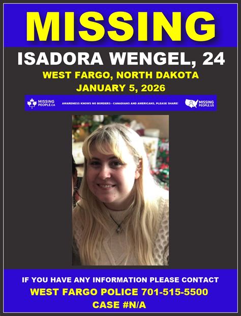 USA: MISSING WOMAN IN WEST FARGO, NORTH DAKOTA - ISADORA WENGEL, 24 ...