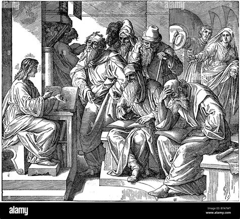 The twelve year old jesus in the temple Black and White Stock Photos ...