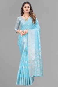 Buy Moltira Woven Handloom Cotton Linen, Pure Silk Blue Sarees Online ...