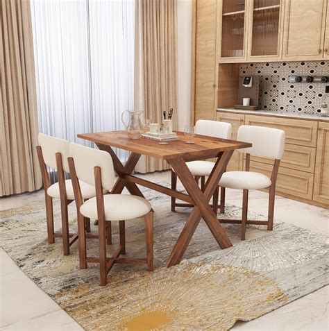 WOODESIGN Solid Sheesham Wood Rectangle 45 Inch Dining Table 4 Seater ...