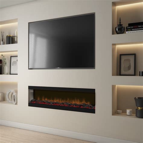 Black Inset Media Wall Electric Fireplace 60 inch - Amberglo - Furniture123