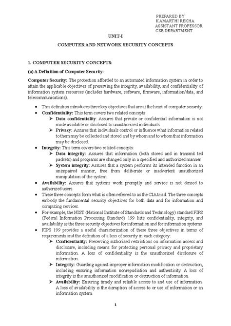 UNIT-I C&NS - C&NS Notes Unit-2 - KAMARTHI REKHA ASSISTANT PROFESSOR ...