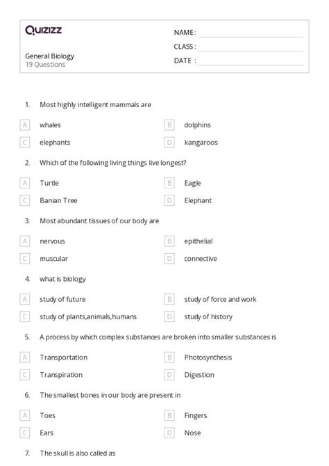 50+ Biology worksheets for 9th Class on Quizizz | Free & Printable